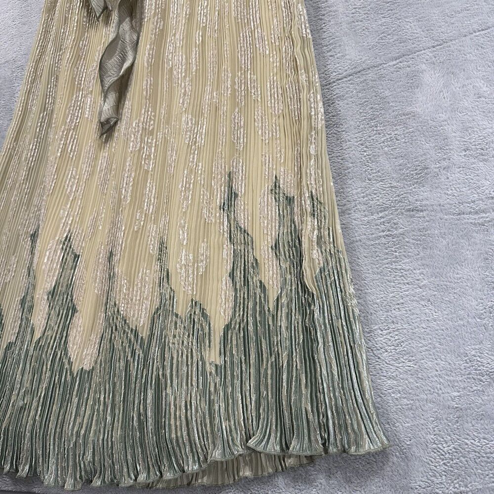 Jeanne Marc Dress Women's Small 8 10 Maxi Sleeveless Yoryu Belted Cream Green - Picture 6 of 9